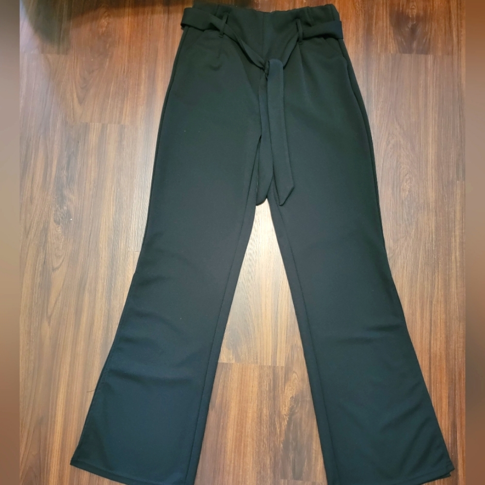 Belted black dress pants